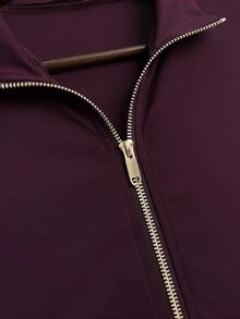Glamine Sweatshirt Olahraga Lengan Panjang Minimalis Gaya Korea untuk Wanita dengan Resleting - Red Violet - View 5