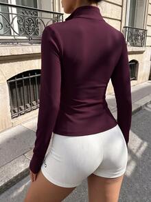 Glamine Sweatshirt Olahraga Lengan Panjang Minimalis Gaya Korea untuk Wanita dengan Resleting - Red Violet - View 2