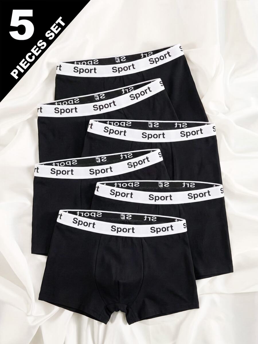 Tween Boys Trunks-Boxer Briefs 5 Packs Black Baggy Basketball Gym Night Sleep Elastic Waistband Sport Logo Stretchy Comfort Tagless Summer Basic
