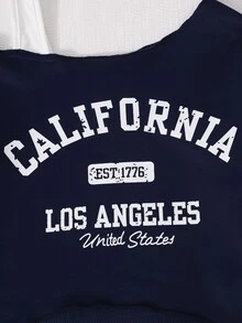 SHEIN Tween Girl Autumn Clothes Letter Print 2 In 1 Asymmetrical Shoulder Cropped Casual Graphic Sweatshirt, Long Sleeve School Navy Blue - Navy Blue - View 6