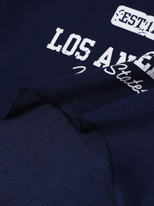 SHEIN Tween Girl Autumn Clothes Letter Print 2 In 1 Asymmetrical Shoulder Cropped Casual Graphic Sweatshirt, Long Sleeve School Navy Blue - Navy Blue - View 9