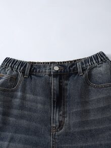 SHEIN 青少年男孩磨損風優雅寬鬆工裝牛仔褲，全印花牛仔褲，校園風夏季灰色 - 藍色 - 查看 7