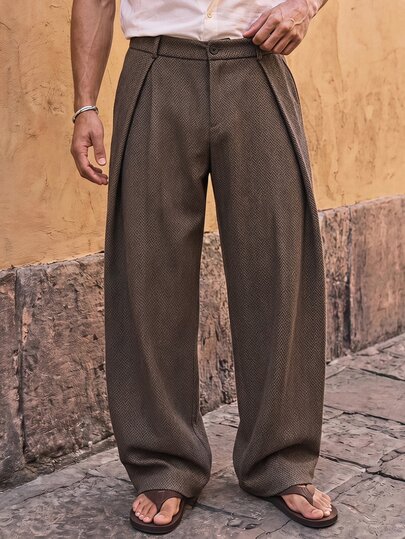 HIMLAND Men's Casual Loose Fit Khaki Elastic Waist Barrel Leg Pants Streetwear,Baggy,Loose Straight-Leg Pants Halloween Winter Party Autumn