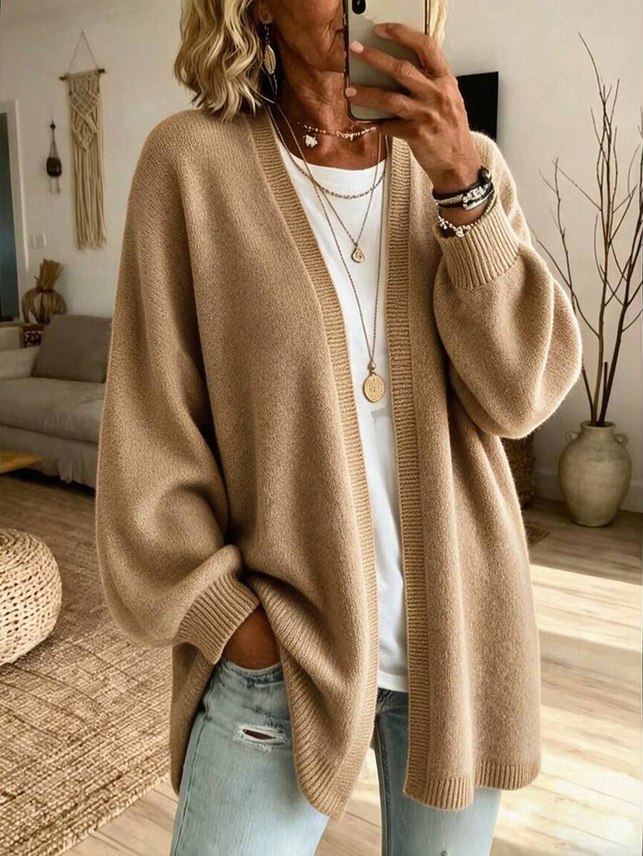SHEIN New Fall Winter Luxury Slouchy Open Front Knit Cardigan Women Batwing Sleeve Midi Length Soft Cozy - Ginger - View 1