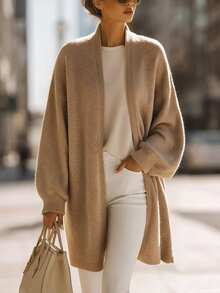 SHEIN New Fall Winter Luxury Slouchy Open Front Knit Cardigan Women Batwing Sleeve Midi Length Soft Cozy - Ginger - View 3