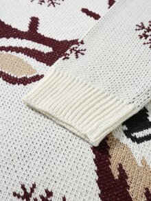 Manfinity Homme Men's Deer Pattern Snowflake Crew Neck Long Sleeve Casual Sweater - White - View 7