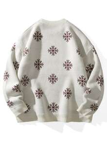 Manfinity Homme Men's Deer Pattern Snowflake Crew Neck Long Sleeve Casual Sweater - White - View 3