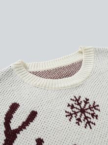 Manfinity Homme Men's Deer Pattern Snowflake Crew Neck Long Sleeve Casual Sweater - White - View 5