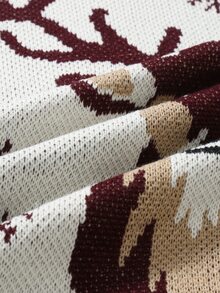 Manfinity Homme Men's Deer Pattern Snowflake Crew Neck Long Sleeve Casual Sweater - White - View 4