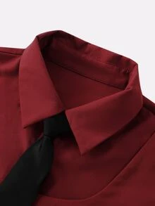 ROMWE MEN Men's Casual Versatile Daily Wear Short Sleeve Shirt - Burgundy - View 3
