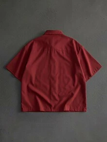 ROMWE MEN Men's Casual Versatile Daily Wear Short Sleeve Shirt - Burgundy - View 2