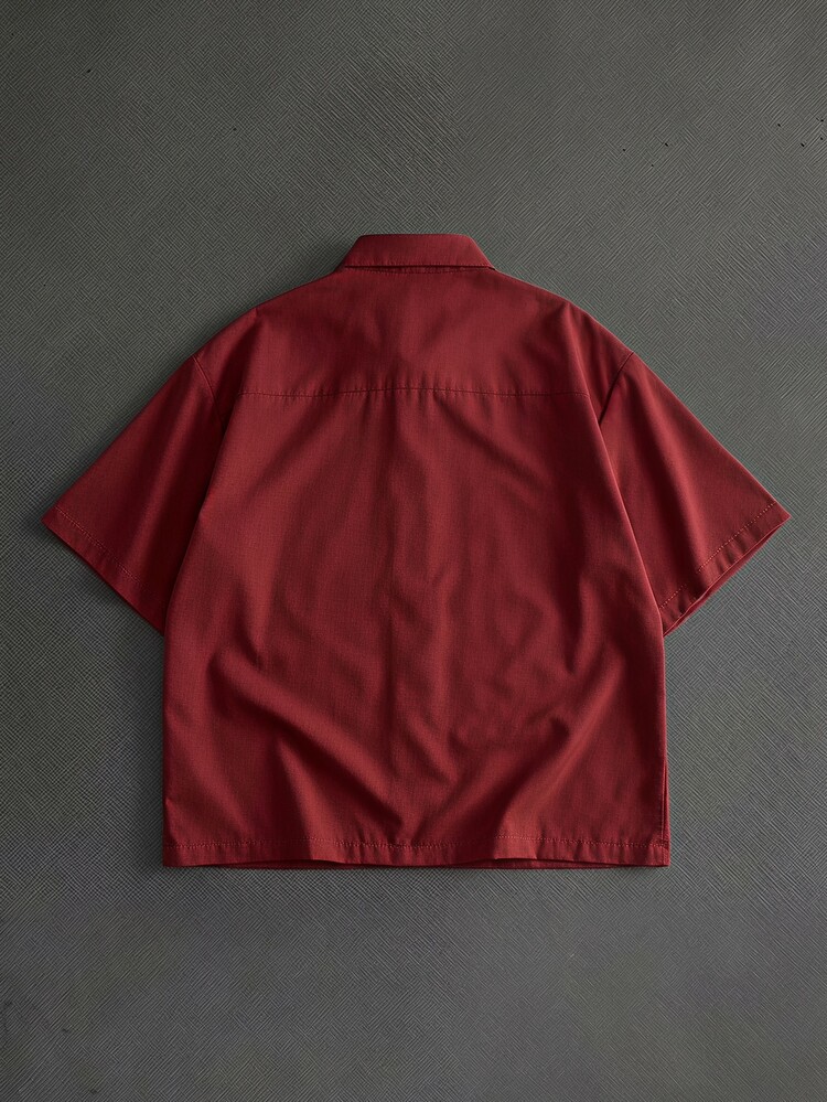 ROMWE MEN Men's Casual Versatile Daily Wear Short Sleeve Shirt - Burgundy - View 2
