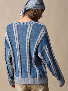 Bohemela Fall/Winter,Women's Blue Embroidered Fuzzy Vacation Knit Washed Cardigan,Vintage Twist Special Dye Technique,Frog Toggle Button New Chinese Style - Blue and White - View 8