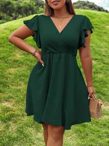 Rometta Vestido envolvente con mangas de mariposa talla grande - Verde Oscuro - Ver 11