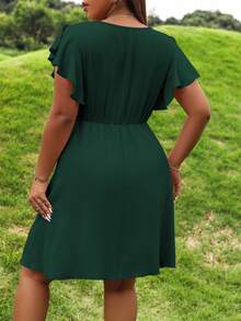 Rometta Vestido envolvente con mangas de mariposa talla grande - Verde Oscuro - Ver 10