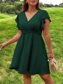 Rometta Vestido envolvente con mangas de mariposa talla grande - Verde Oscuro - Ver 8