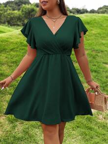 Rometta Vestido envolvente con mangas de mariposa talla grande - Verde Oscuro - Ver 7