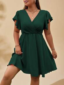Rometta Vestido envolvente con mangas de mariposa talla grande - Verde Oscuro - Ver 5