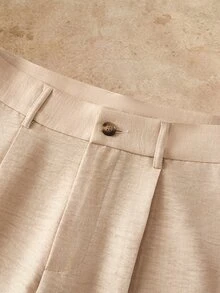 HIMLAND Men's Solid Beige Two Pieces Suit (Single-Breasted Blazer And Straight-Leg Trousers) Relaxed Fit Halloween Winter Party Autumn - Beige - View 8