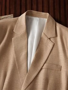 HIMLAND Men's Solid Beige Two Pieces Suit (Single-Breasted Blazer And Straight-Leg Trousers) Relaxed Fit Halloween Winter Party Autumn - Beige - View 4