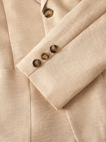 HIMLAND Men's Solid Beige Two Pieces Suit (Single-Breasted Blazer And Straight-Leg Trousers) Relaxed Fit Halloween Winter Party Autumn - Beige - View 6