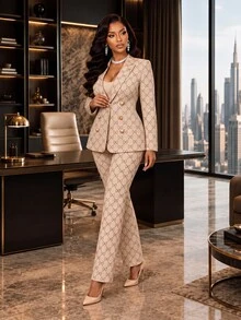 SHEIN Lady Women's All-Over Print Long Sleeve Jacket And Pants Casual 2 Pieces Set - Multicolor - View 7