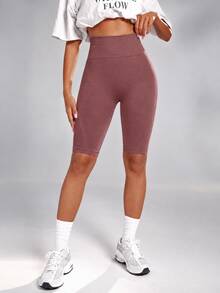 Easithlete Easithlete 女款純色高腰無縫高彈力運動短褲 - 巧克力棕 - 查看 4