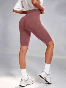 Easithlete Easithlete 女款純色高腰無縫高彈力運動短褲 - 巧克力棕 - 查看 2