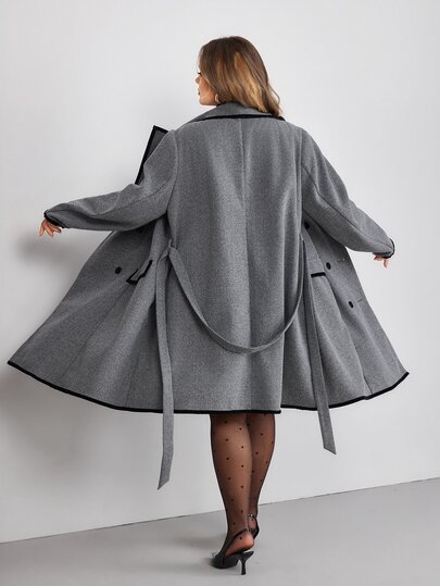 SHEIN CURVE+ Damen Große Größen Herbst Winter Mode minimalistischer vielseitiger langer Mantel