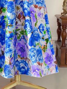 Rometta Plus Size Colorful Floral Print Off-Shoulder Ruffle Trim Waist Flared Maxi Dress, Elegant For Dates, Parties, Outings, Afternoon Tea, Vacation - Multicolor - View 4