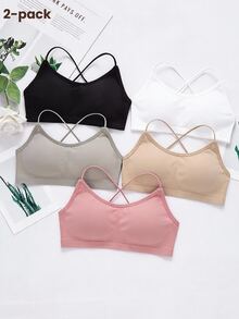 Tween Girl Cross Strap Backless Padded Spaghetti Strap Bra Set, 2pcs - Multicolor - View 1