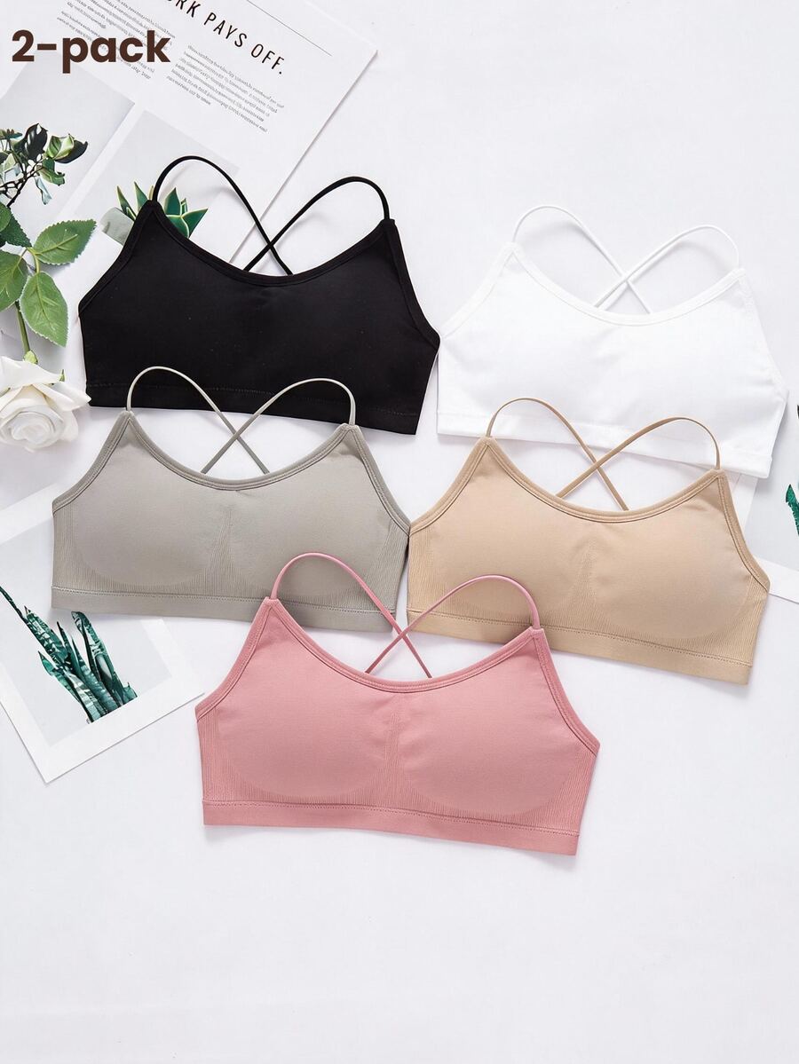Tween Girl Cross Strap Backless Padded Spaghetti Strap Bra Set, 2pcs - Multicolor - View 1