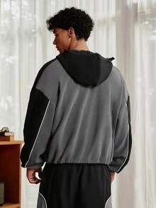 SWAVVY Men's Knit Fashion Casual Loose Fit Long Sleeve Hoodie With English Embroidery - Black - View 2