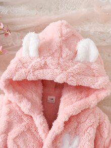 SHEIN 4件組女嬰0-9個月可愛3D兔耳粉色軟針織毛絨加厚長袖連帽外套帽子套裝 冬季禮物 - 粉色 - 查看 7