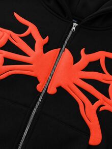 ROMWE MEN Men's Spider Pattern Casual Everyday Hoodie - Black - View 4