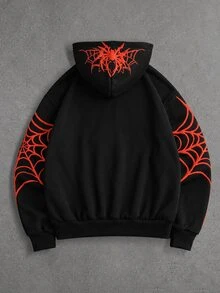ROMWE MEN Men's Spider Pattern Casual Everyday Hoodie - Black - View 3