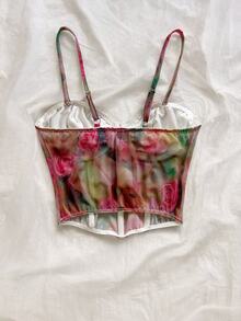 Soleia Women's Watercolor Rose Print Shoulder Strap Bustier Top With Fishbone - Multicolor - View 2