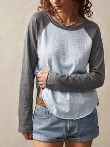 Bohemela Casual Solid Color Knit Patchwork Crew Neck Long Sleeve Women's T-Shirt - Multicolor - View 8