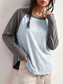 Bohemela Casual Solid Color Knit Patchwork Crew Neck Long Sleeve Women's T-Shirt - Multicolor - View 7