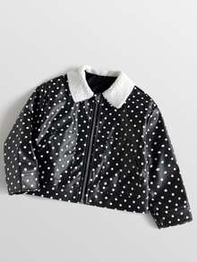 Maija Kids Maija Kids 女童可愛秋冬百搭拼色黑色波點圖案長袖夾克 - 黑色 - 查看 1