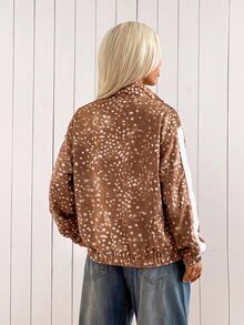 SHEIN EZwear 秋季新款聖誕鹿迷彩紋理拼色條紋女款輕便夾克，秋冬風格，適合日常通勤、約會、聚會、秋冬、夏季、派對、婚禮、海灘、畢業典禮等場合，優雅休閒，適合外出，Y2K風格，音樂節 - 彩色 - 查看 2