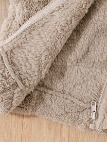 Elladie kids Girls' Fuzzy Jacket With 3D Heart Textured Pattern, Soft And Cute, Adds Sweet Girlish Charm, Plush Material, Soft Touch, Comfortable To Wear, Warm, Suitable For Autumn/Winter, Comes With Matching Color Crossbody Bag, Small And Cute Design, Practical And Fashionable - Khaki - View 11