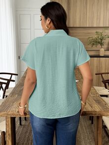 Weeklong Women's Casual Asymmetric Button Front Loose Blouse, Suitable For Daily Wear And Office Attire, Spring/Summer Chic - Mint Green - View 2