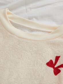 SHEIN 2件組新款毛絨杏色印花長袖圓領上衣與長褲，時尚毛絨面料，適合青少年女孩（1套單獨販售） - 杏色 - 查看 6