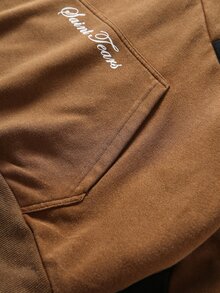 ROMWE MEN Men's Washed Distressed Fabric Colorblock Patchwork Loose Fit Hoodie - Brown - View 8