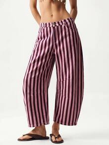 SHEIN CURVE+ Plus Size Women's Striped Casual Everyday Denim Jeans - Multicolor - View 4