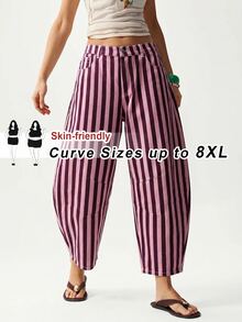 SHEIN CURVE+ Plus Size Women's Striped Casual Everyday Denim Jeans - Multicolor - View 1