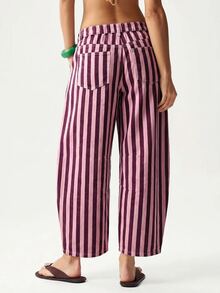 SHEIN CURVE+ Plus Size Women's Striped Casual Everyday Denim Jeans - Multicolor - View 2