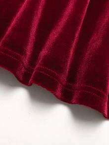 SHEIN 兒童青少年女孩秋冬酒紅色天鵝絨露肩細肩帶魚尾下擺長洋裝 派對禮服 萬聖節聖誕洋裝 - 酒紅色 - 查看 6