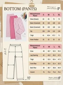 SHEIN Cottnline Women3 Pcs Cotton Bow Ribbon Print, Stripe, Floral Solid Long Pajama Pants Set Sleep Home Pink And White Light Pink Summer Cute - Pink - View 4